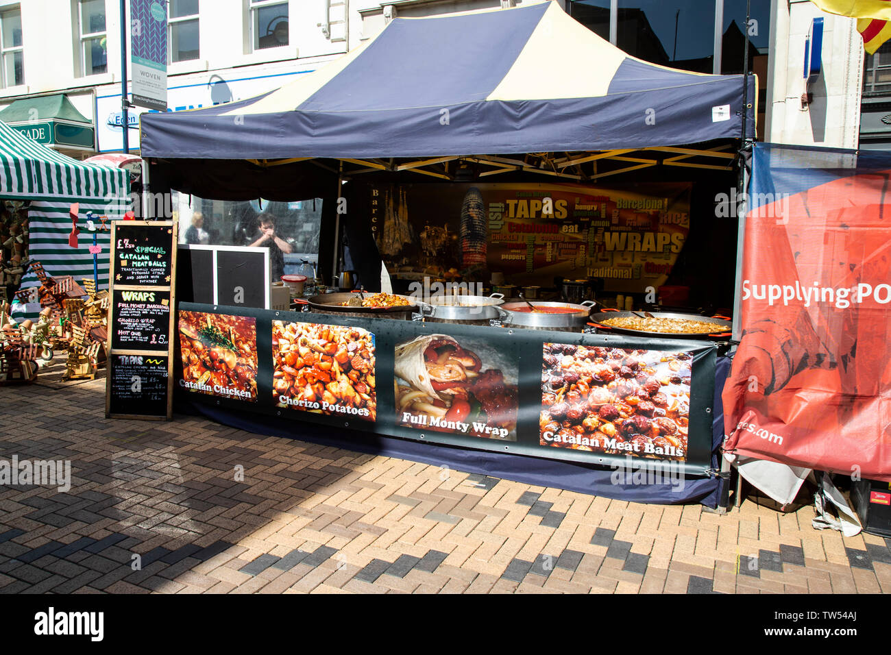 Spanish food market stall at an International street fair. Stock Photo