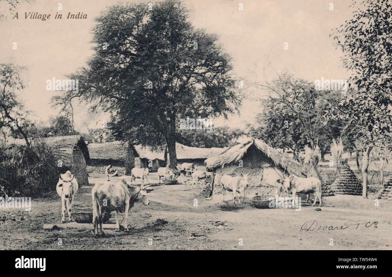 A Village in India, old postcard. Stock Photo