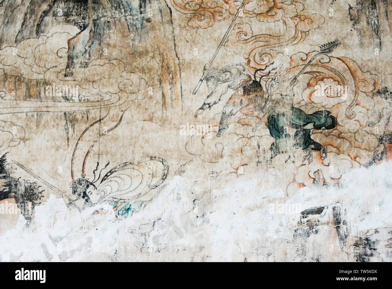 Mural telling the story of Journey to the West, Xuanzang and his followers, Dafo (Great Buddha) Temple, Zhangye, Gansu Province, China Stock Photo