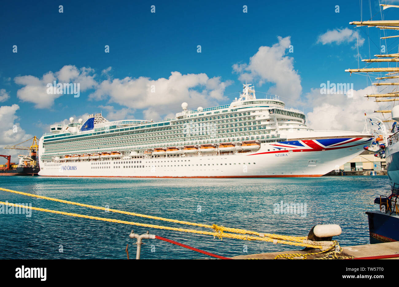 Bridgetown, Barbados December 12, 2015 Azura cruise ship docked in