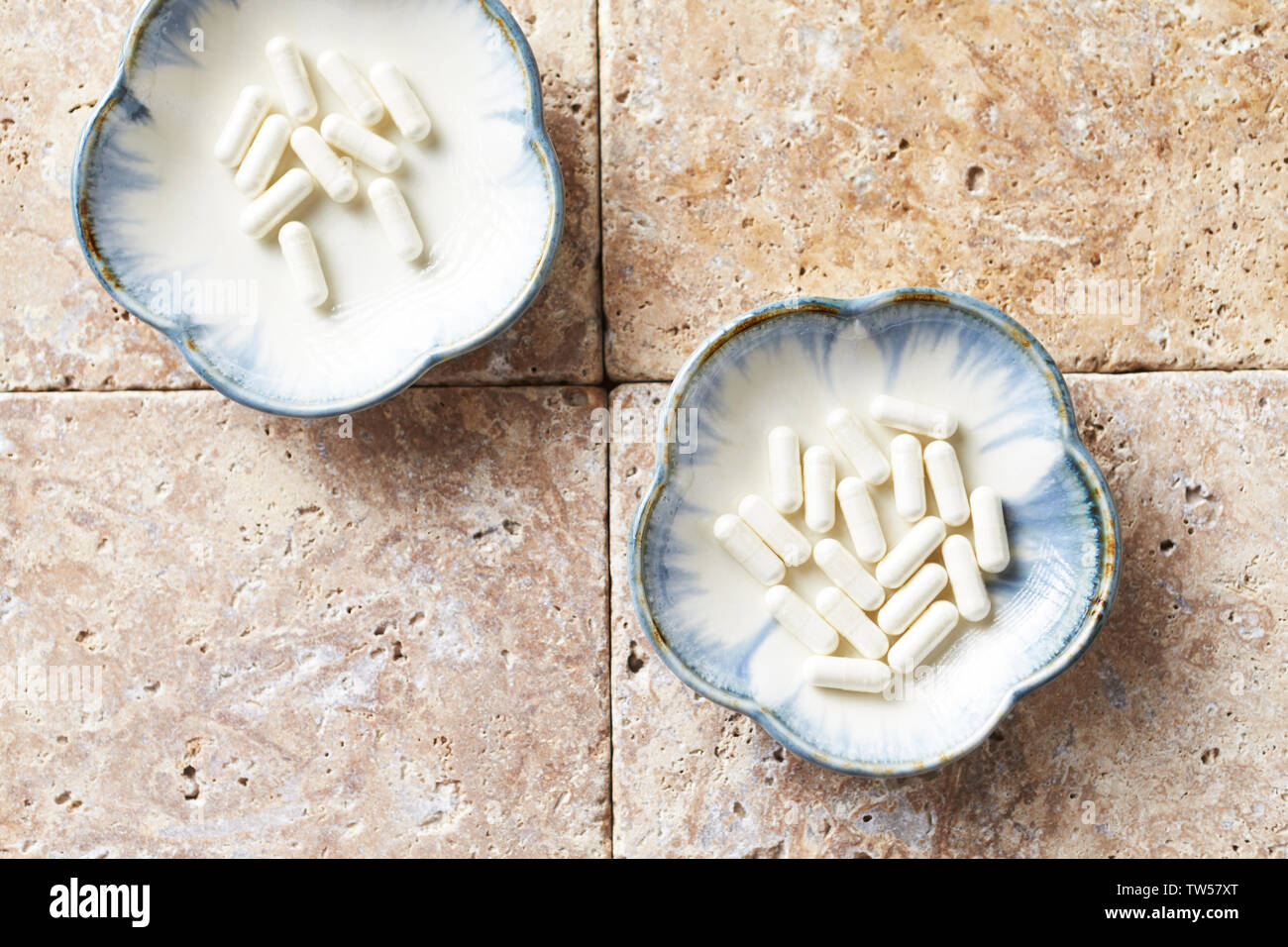 Melatonin Capsules. Concept for a healthy dietary supplementation. Stock Photo