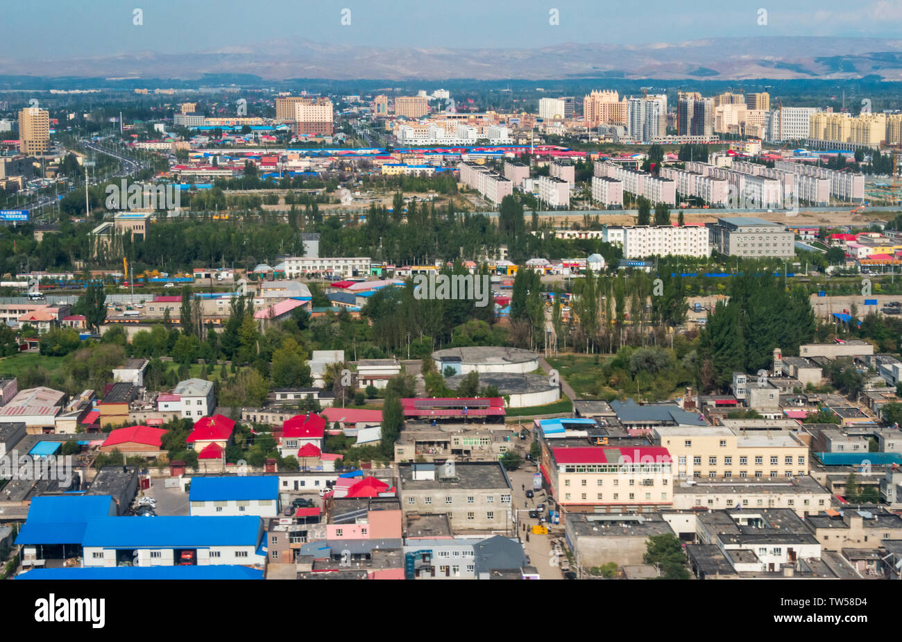 Aerial view of Yining, Xinjiang Province, China Stock Photo