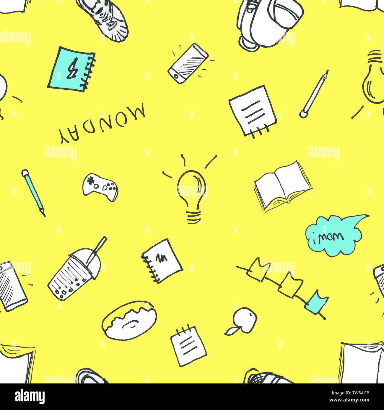Back to school seamless pattern doodle style hand draw Stock Photo - Alamy