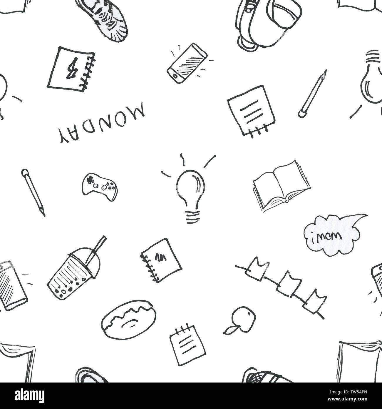 Back to school seamless pattern doodle style hand draw Stock Photo