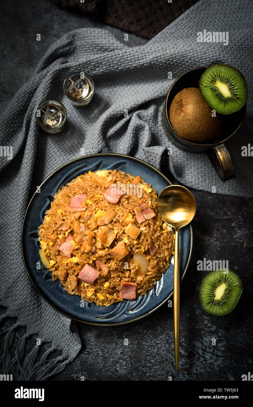 Chicken, bacon, fried rice Stock Photo Alamy