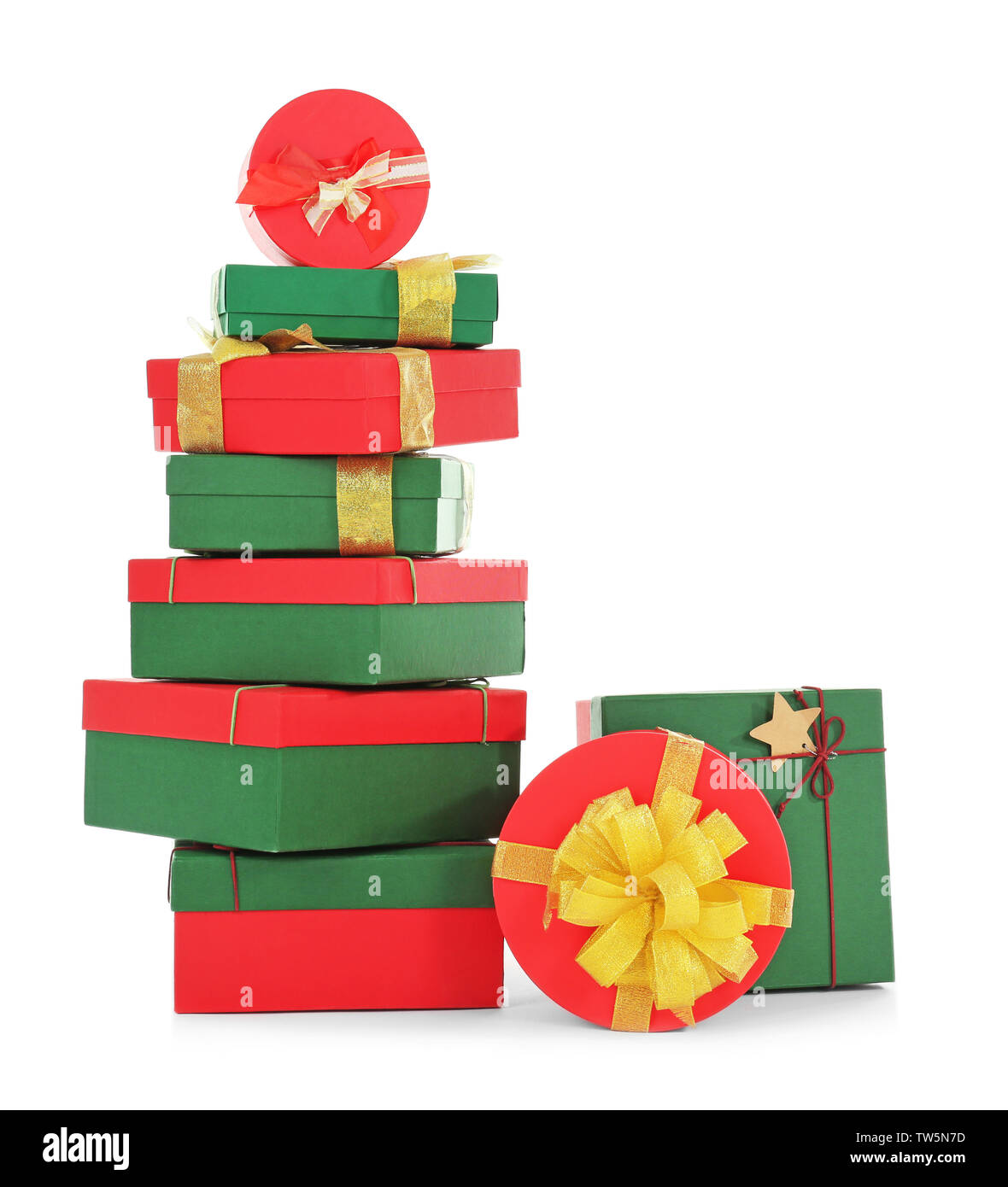 Christmas gift boxes on white background Stock Photo - Alamy