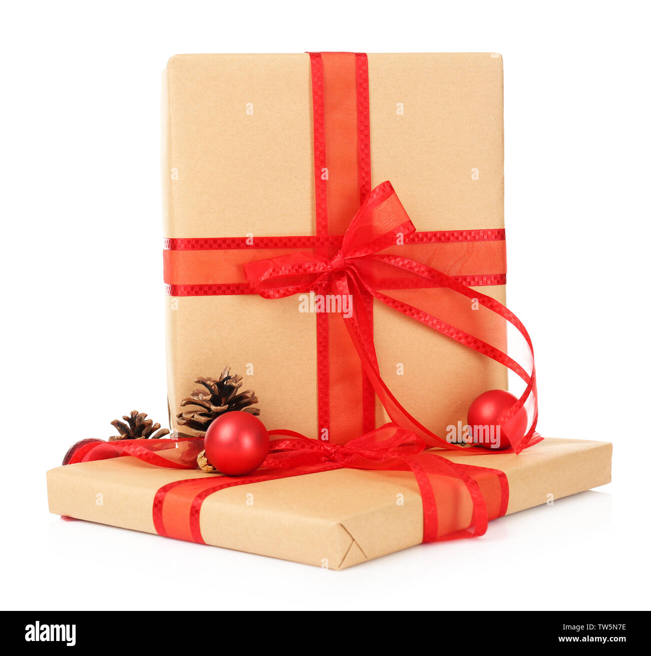 Christmas gift boxes on white background Stock Photo - Alamy