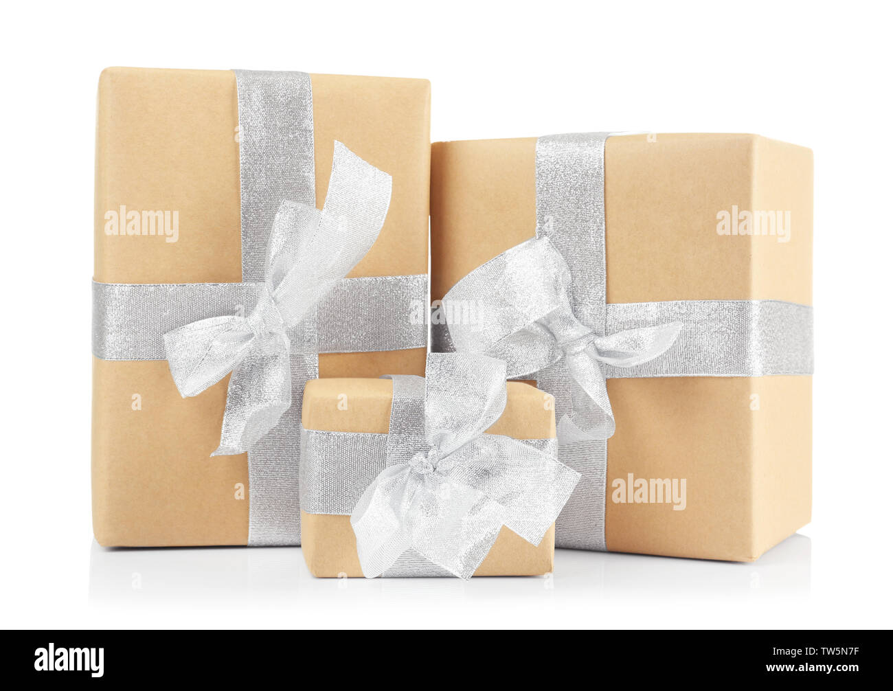 Christmas gift boxes on white background Stock Photo - Alamy