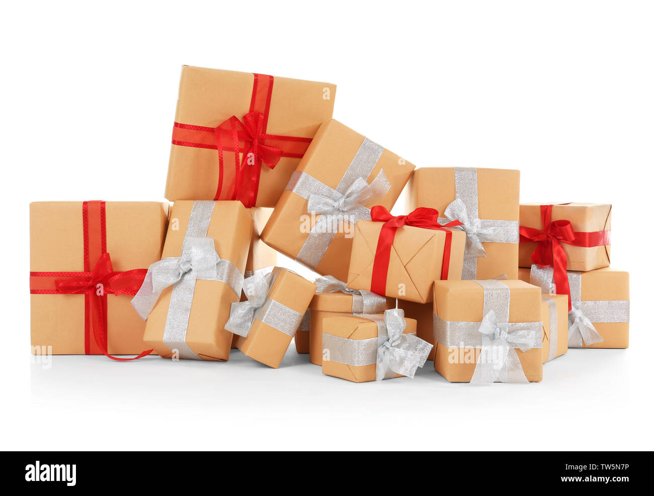 Christmas gift boxes on white background Stock Photo - Alamy