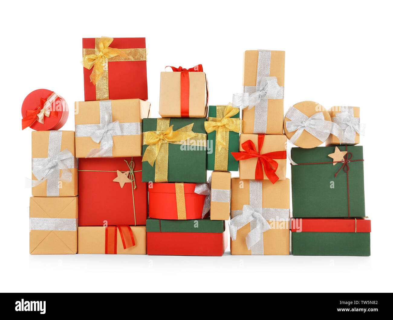 Christmas gift boxes on white background Stock Photo - Alamy