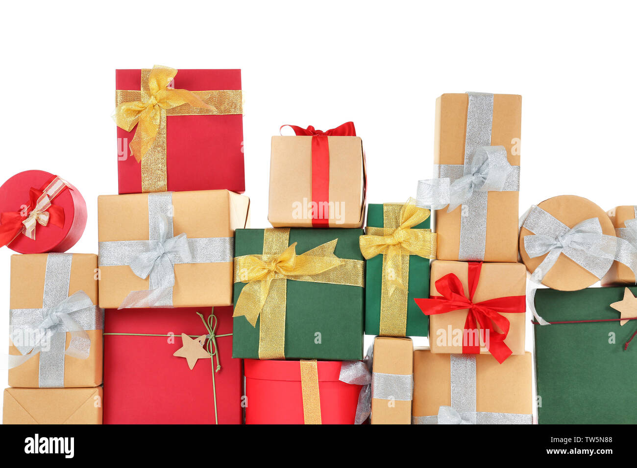 Christmas gift boxes on white background Stock Photo - Alamy