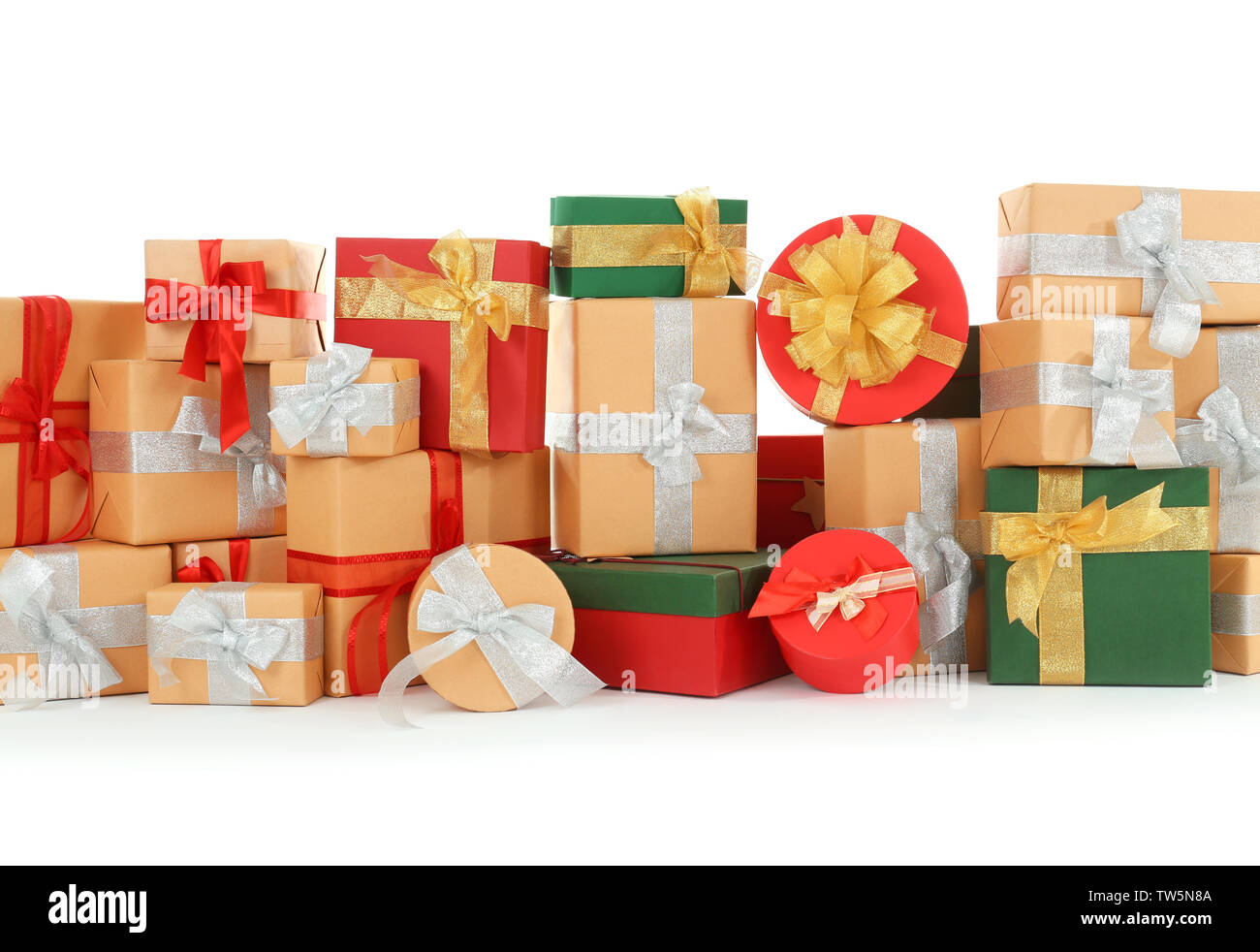 Christmas gift boxes on white background Stock Photo - Alamy
