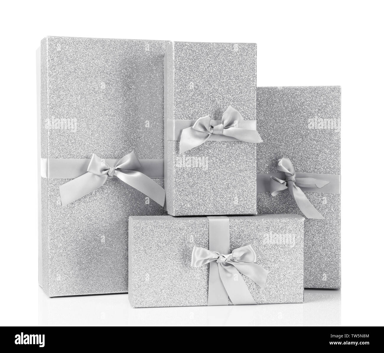 Christmas gift boxes on white background Stock Photo - Alamy