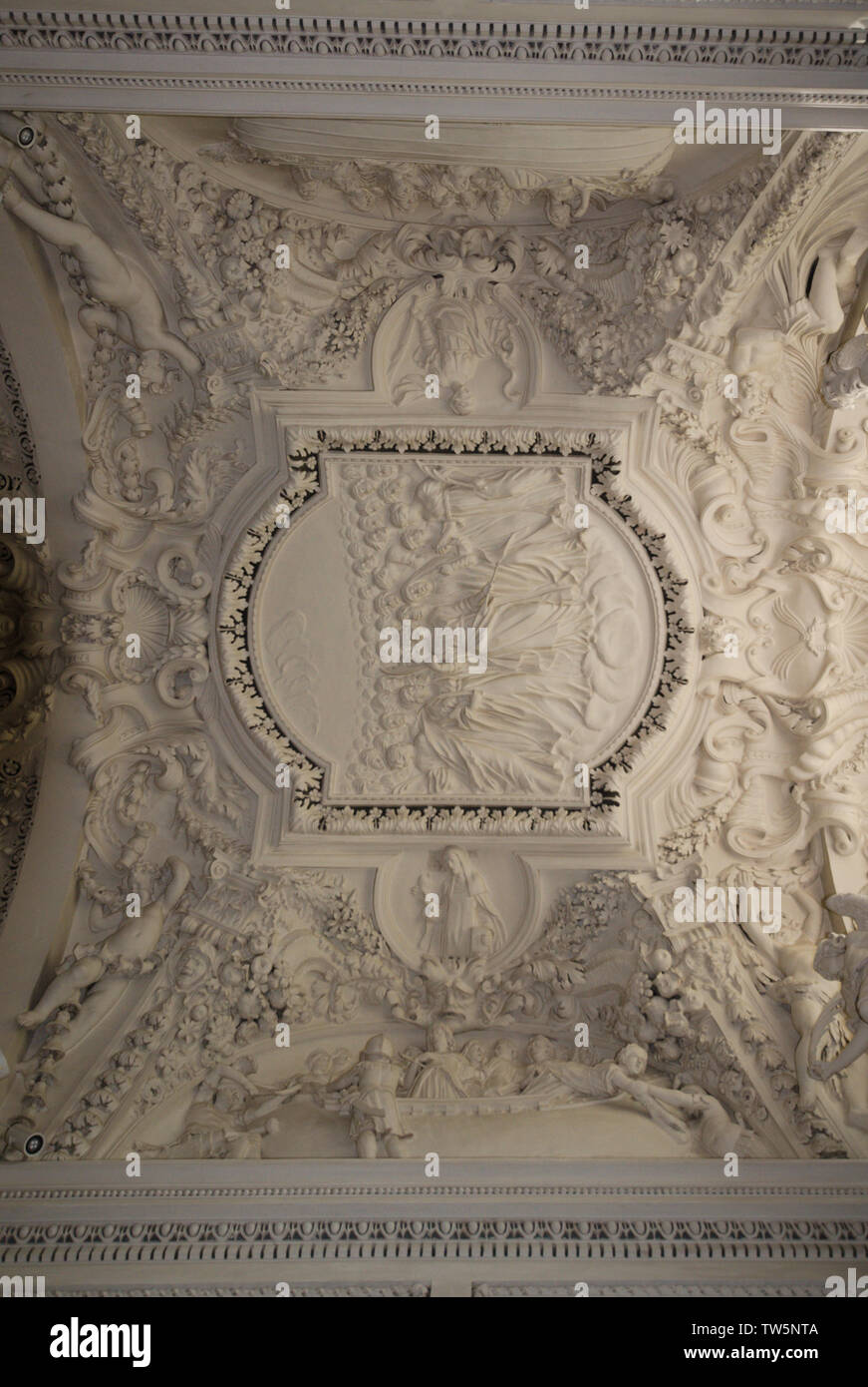 Ceiling inside Saint Peter and Saint Paul’s Church in Vilnius, Lithuania Stock Photo
