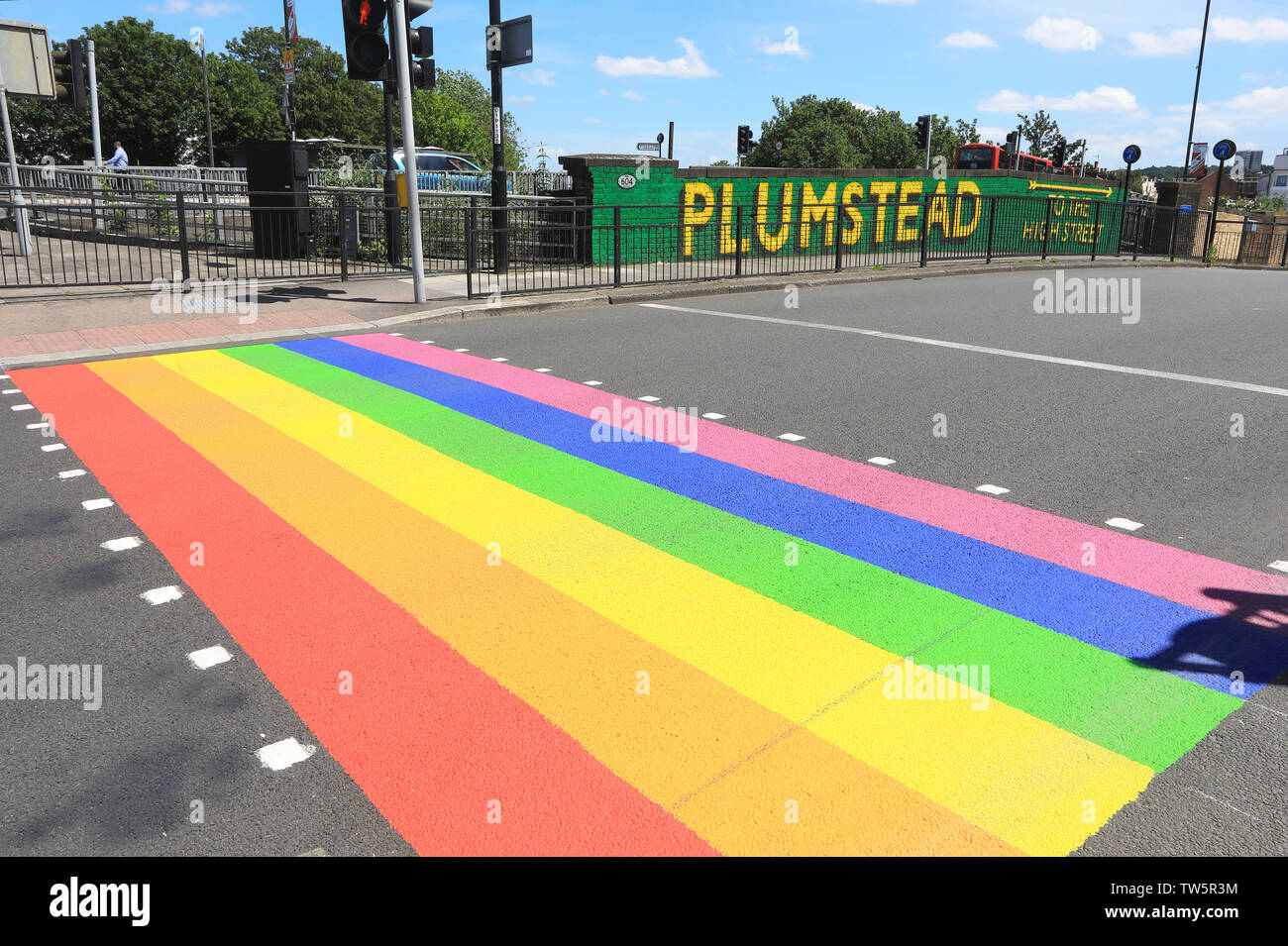 Special Pride zebra crossing in Plumstead painted to celebrate Pride Month for 2019, in SE London, England, UK Stock Photo