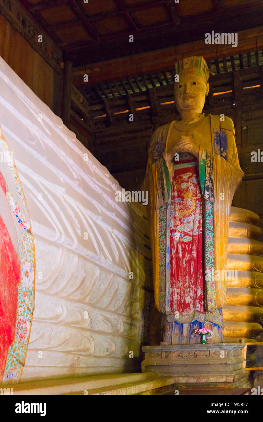 35-meter long huge reclining Buddha statue in Dafo (Great Buddha) Temple, Zhangye, Gansu Province, China Stock Photo