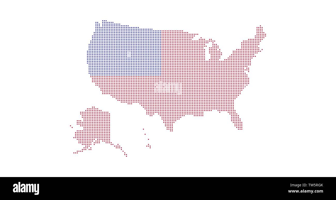 Dotted USA map and americal flag colors. vector illustration isolated on white background. Stock Vector