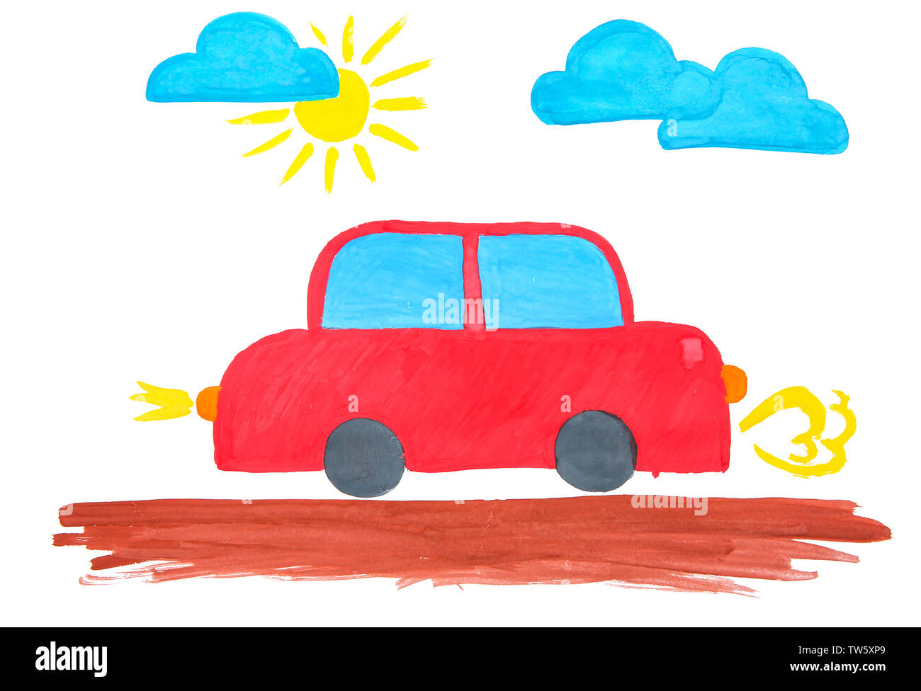 Child's painting of car on white sheet Stock Photo Alamy