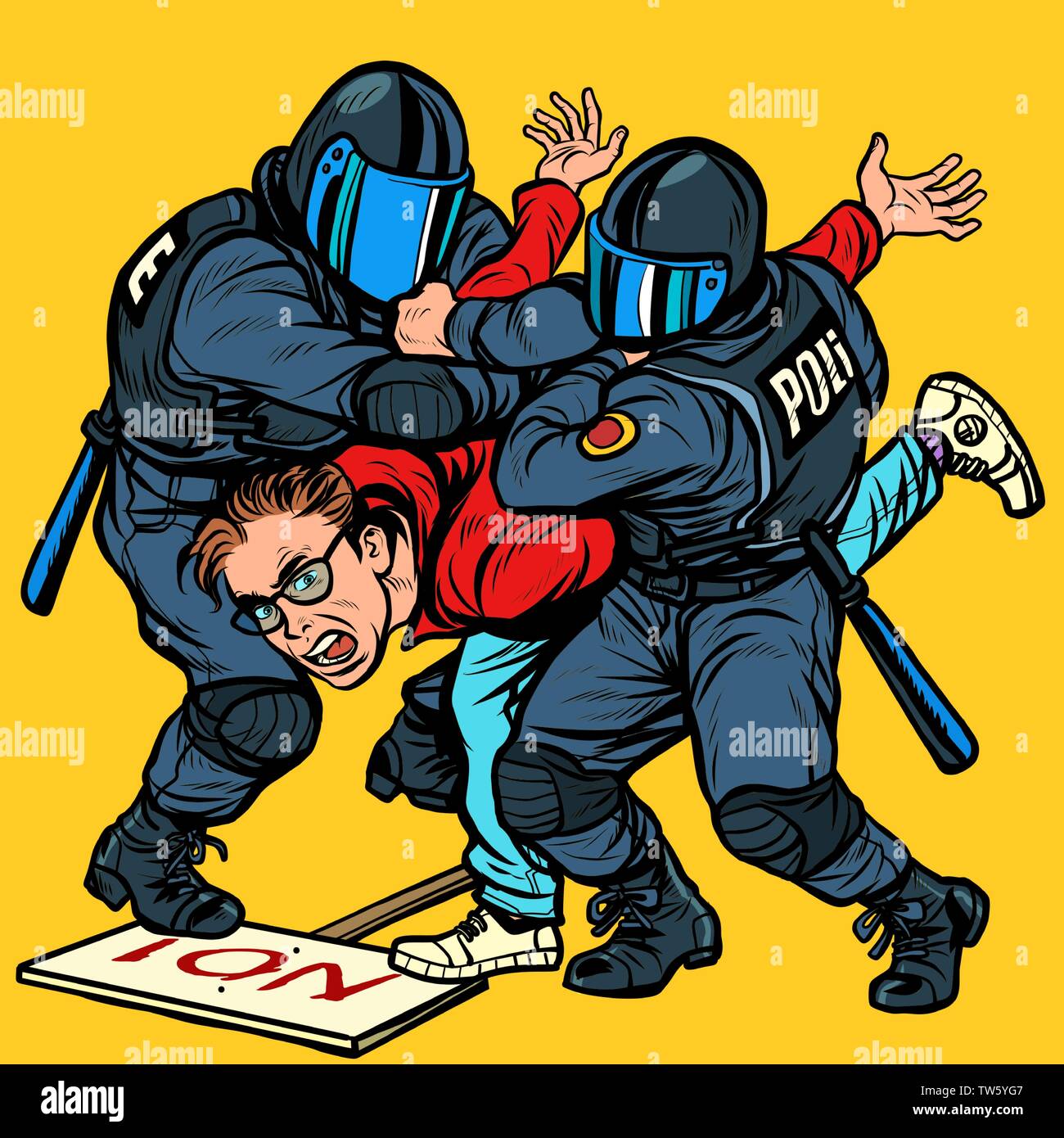 Police detain a protester, the violence against the opposition Stock Vector