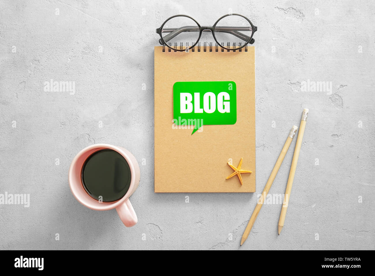 Composition with word BLOG on light background Stock Photo