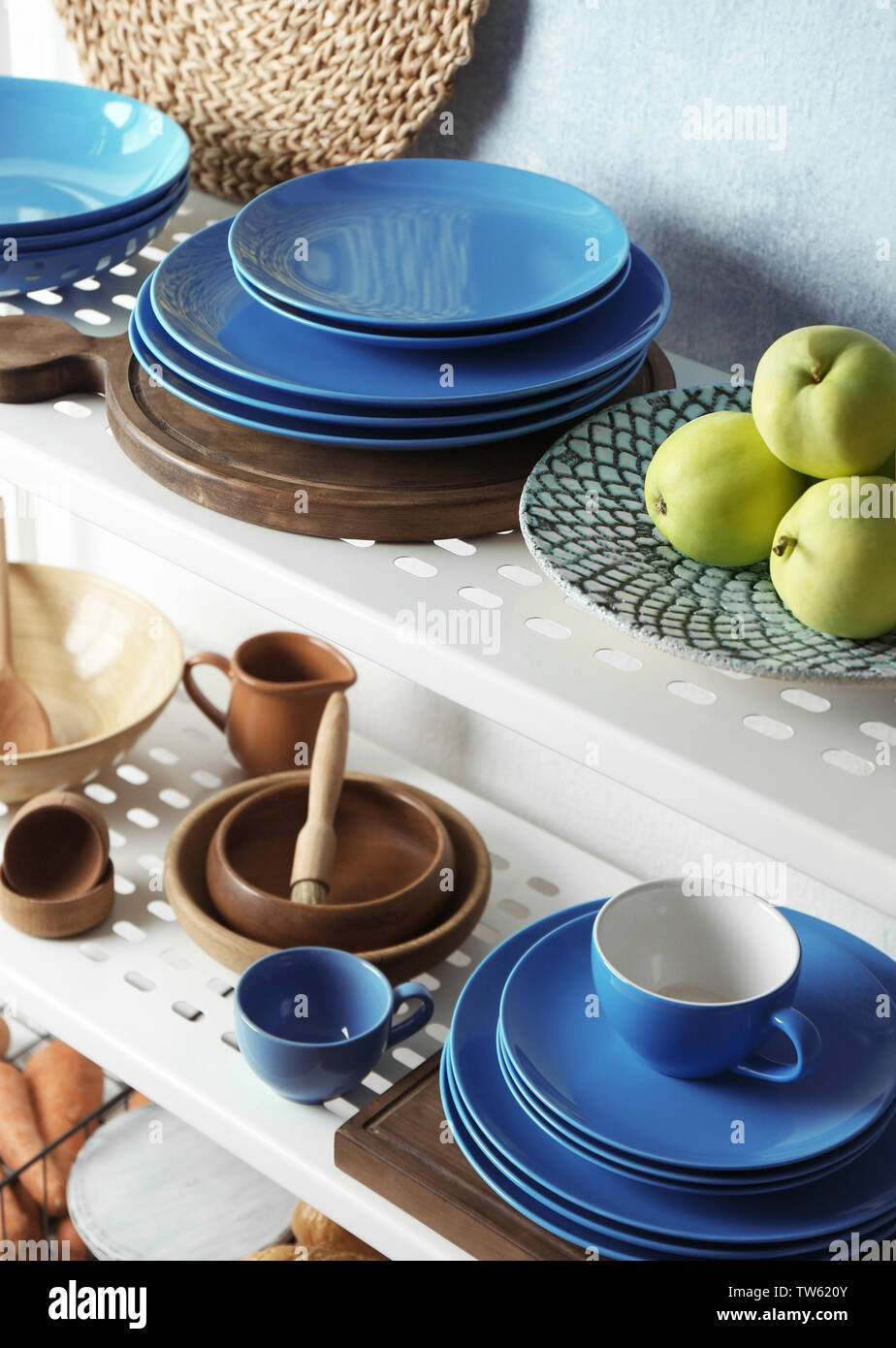 Colorful Kitchenware And Fruits On Storage Stand Indoors TW620Y 