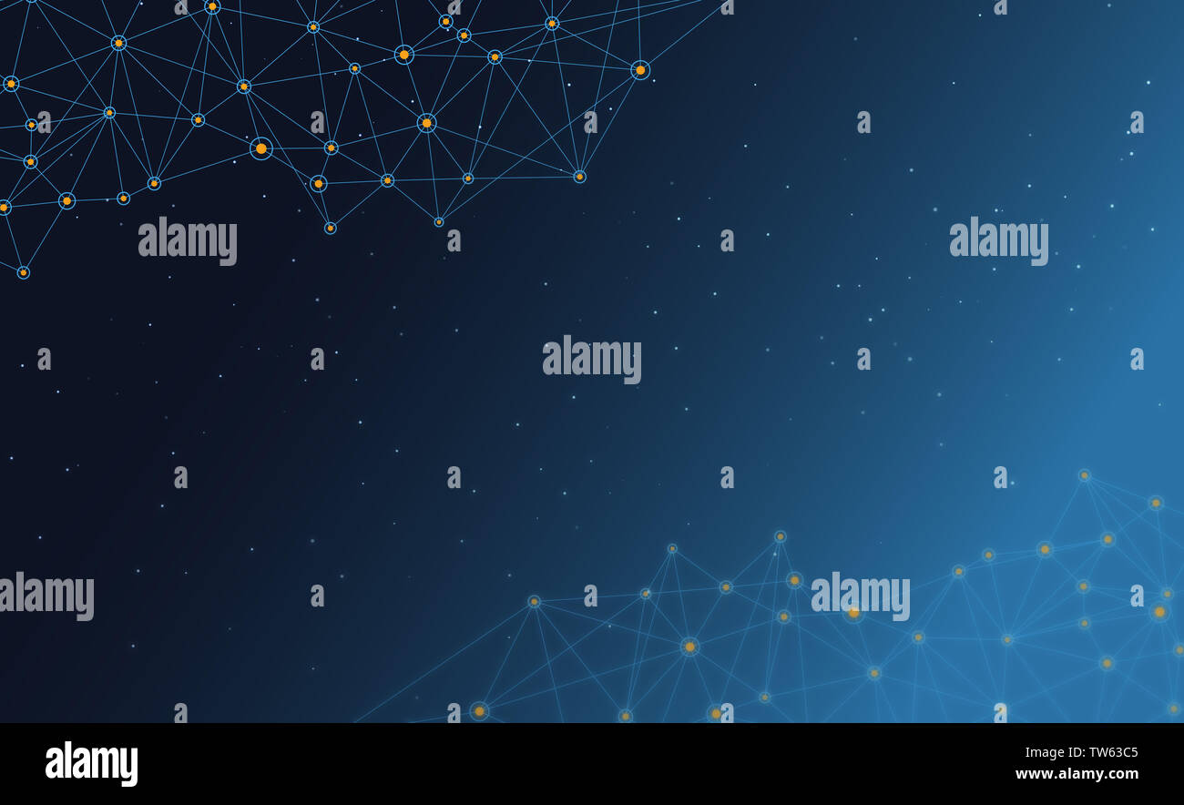Interconnected dot wire material with a sense of technology. Big data concept background. Stock Photo