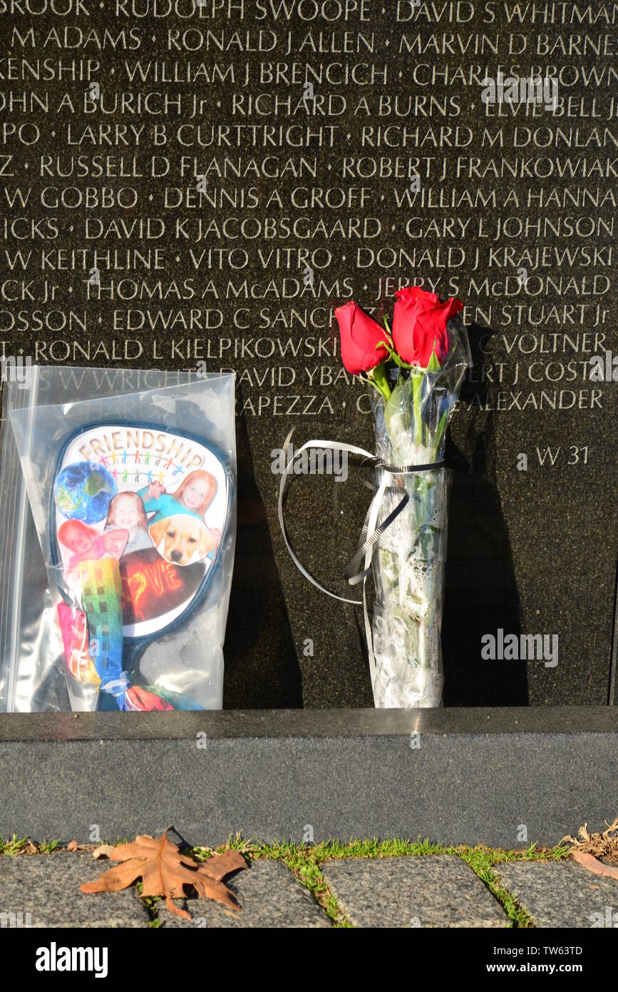 Flowers in front of the U.S. Vietnam Memorial Stock Photo
