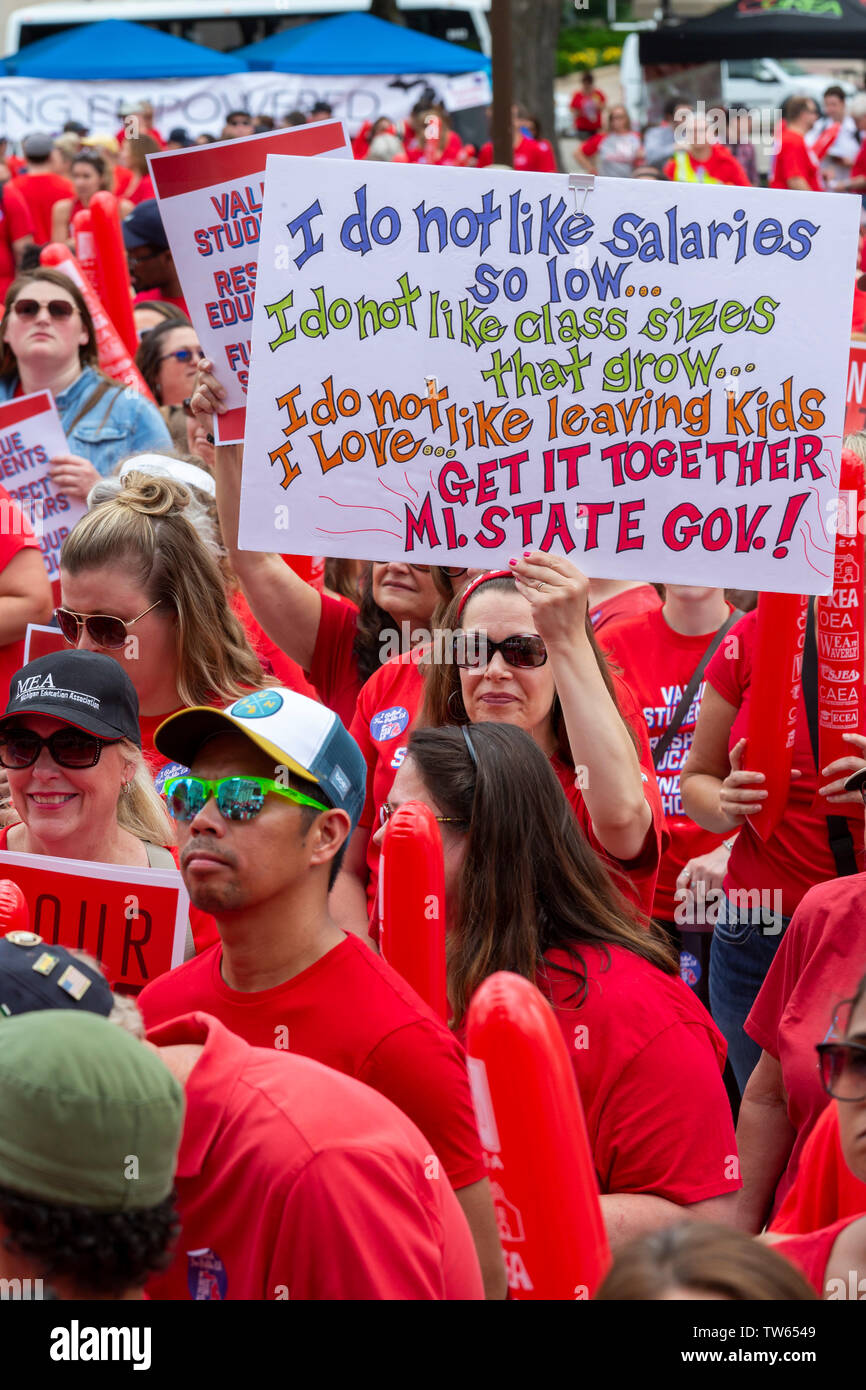 Lansing, Michigan USA – 18 June 2019 – Michigan teachers rallied at the state capitol to demand that the legislature increase funding for public educa Stock Photo