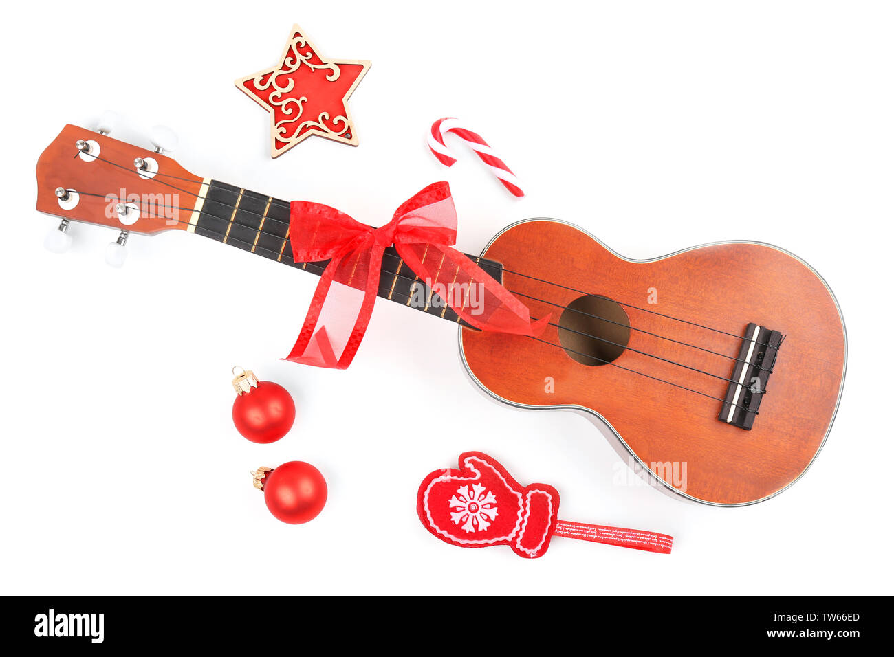 Christmas music concept. Ukulele with decoration, isolated on white Stock  Photo - Alamy
