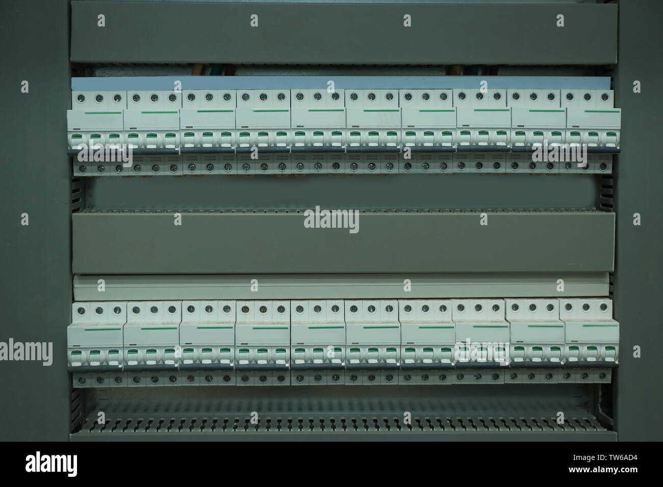 Electrical distribution board circuit breakers hires stock photography