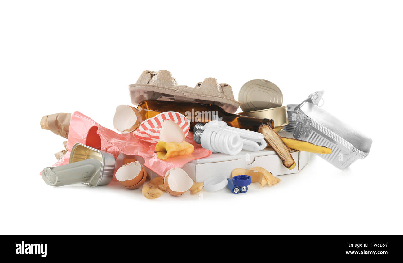 Pile of garbage on white background Stock Photo