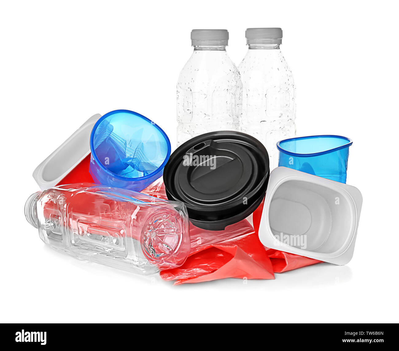 Pile of plastic garbage on white background Stock Photo