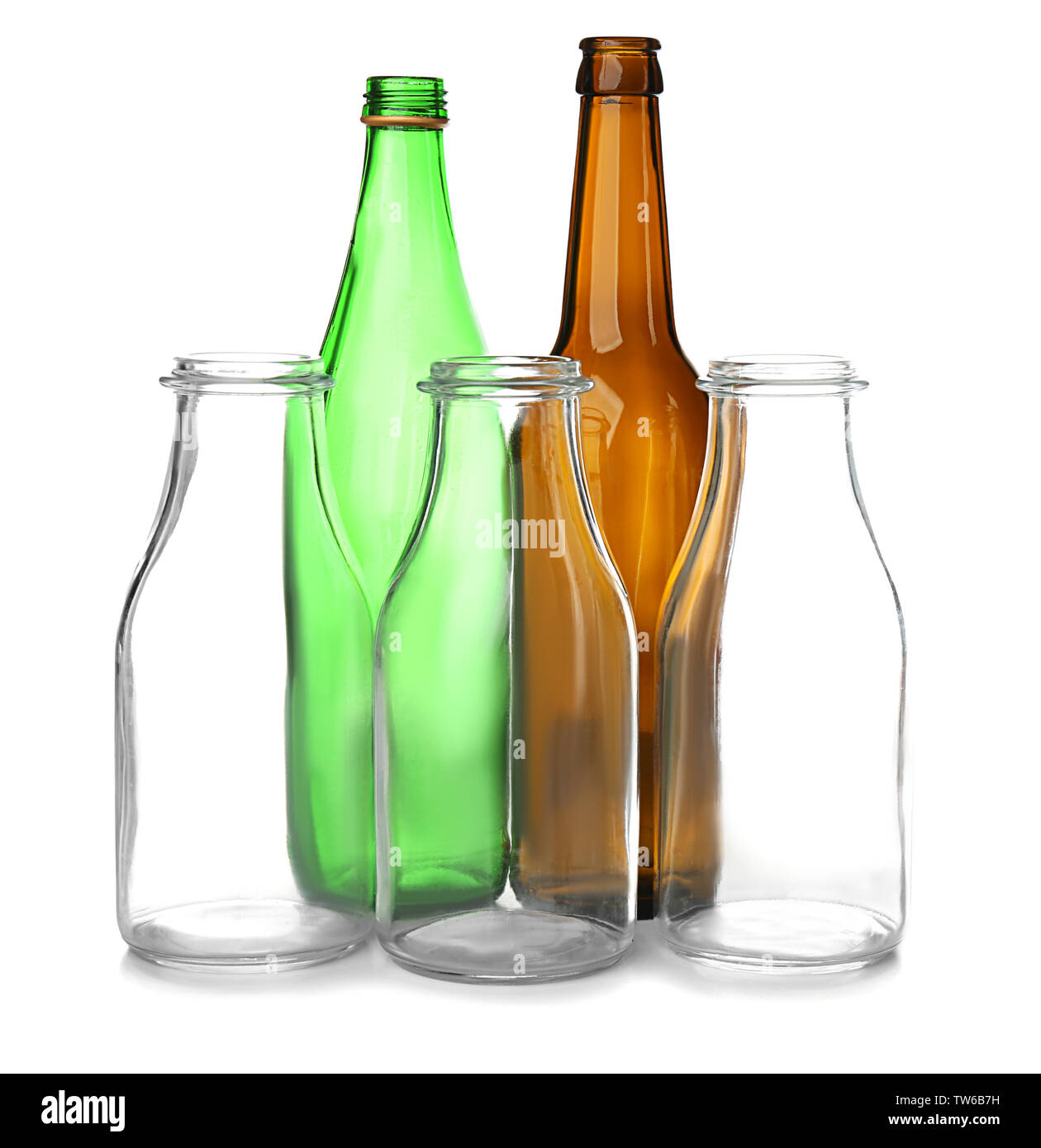 Empty glass bottles on white background Stock Photo - Alamy