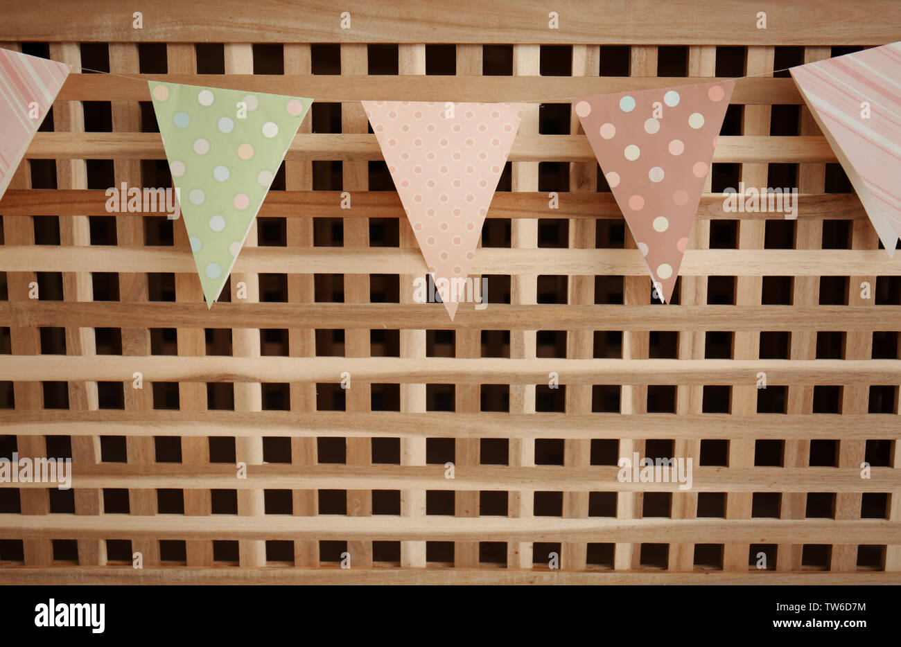 Handmade party decoration on wooden grating Stock Photo Alamy