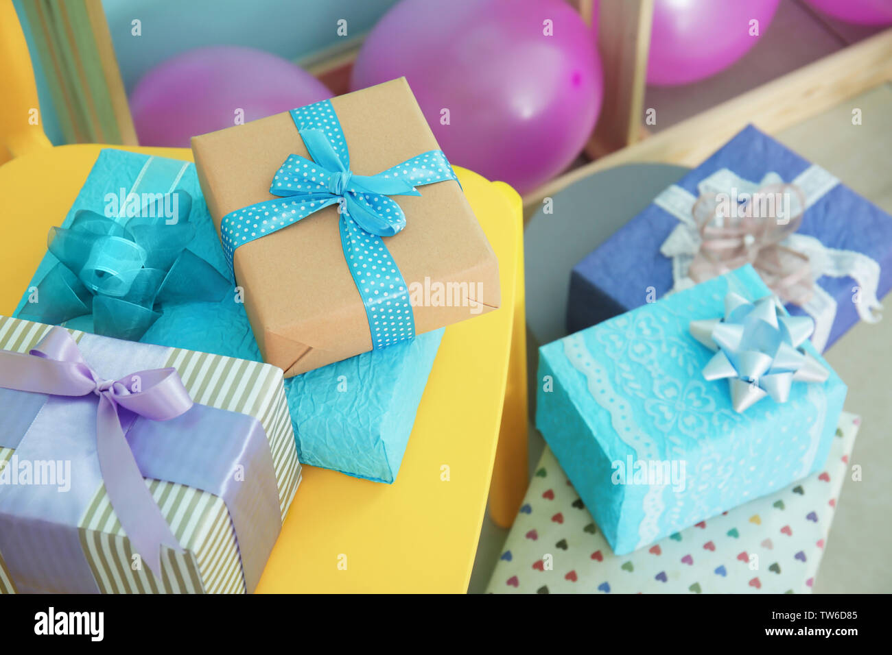 Gifts at baby shower party indoors Stock Photo Alamy
