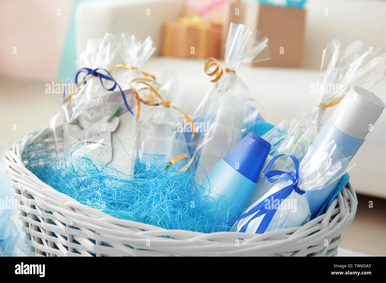 wicker basket baby shower gift