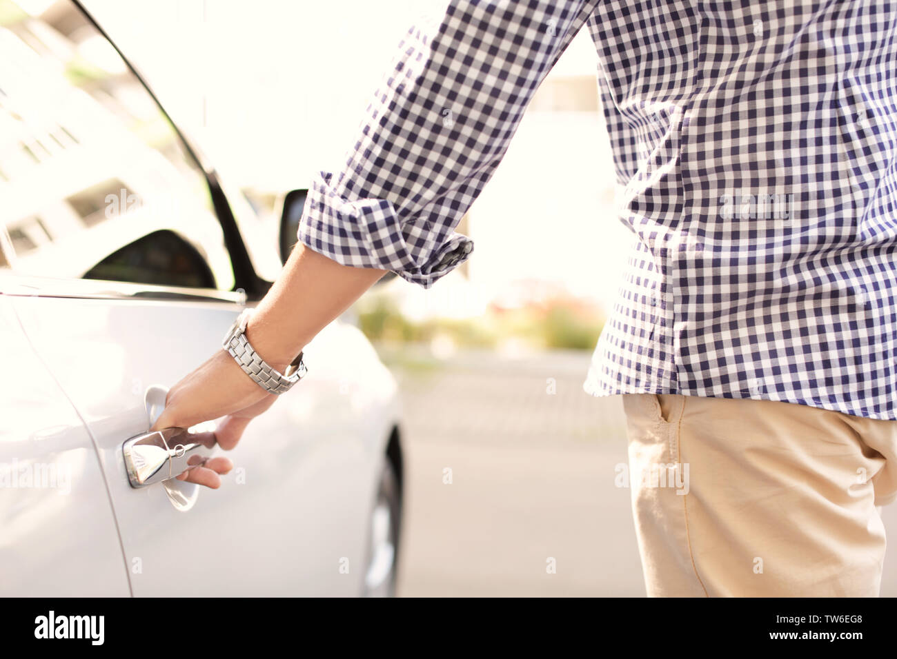 Man opening car door, closeup Stock Photo Alamy