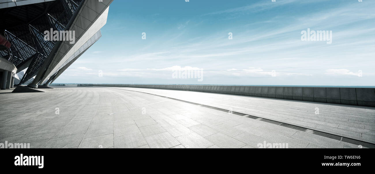 Empty floor with blue cloudsky Stock Photo