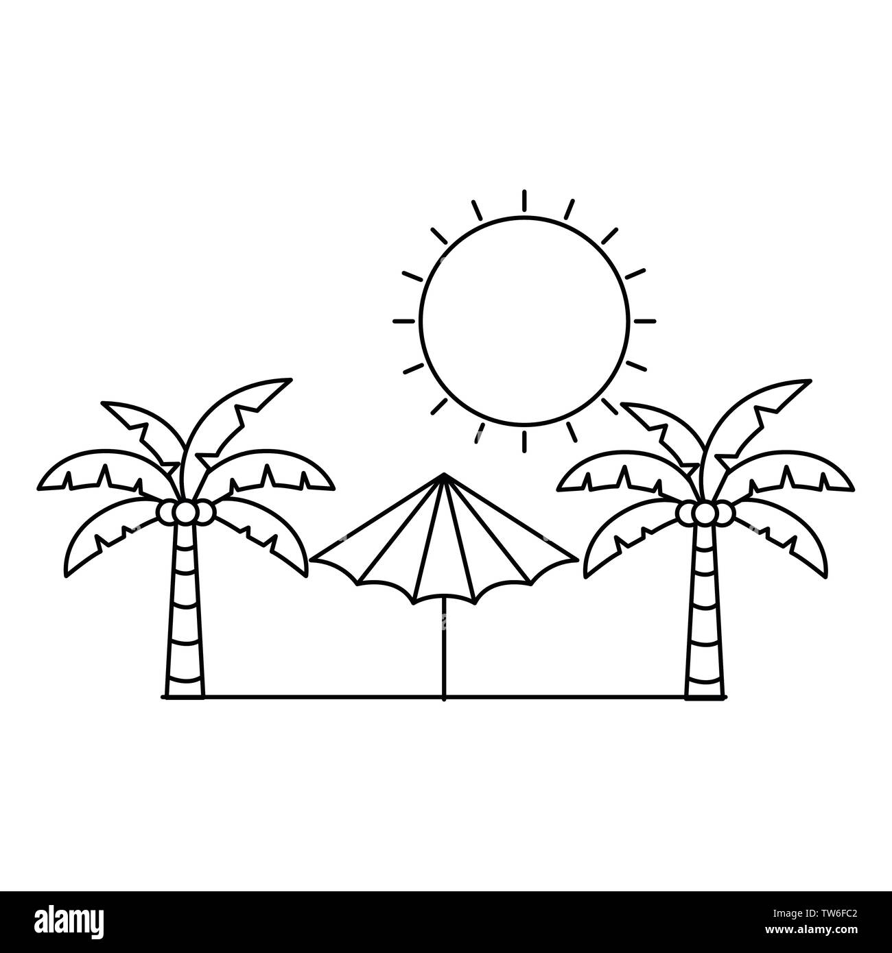 Silhouette Of Palm Tree With Beach Umbrella Striped Stock Vector