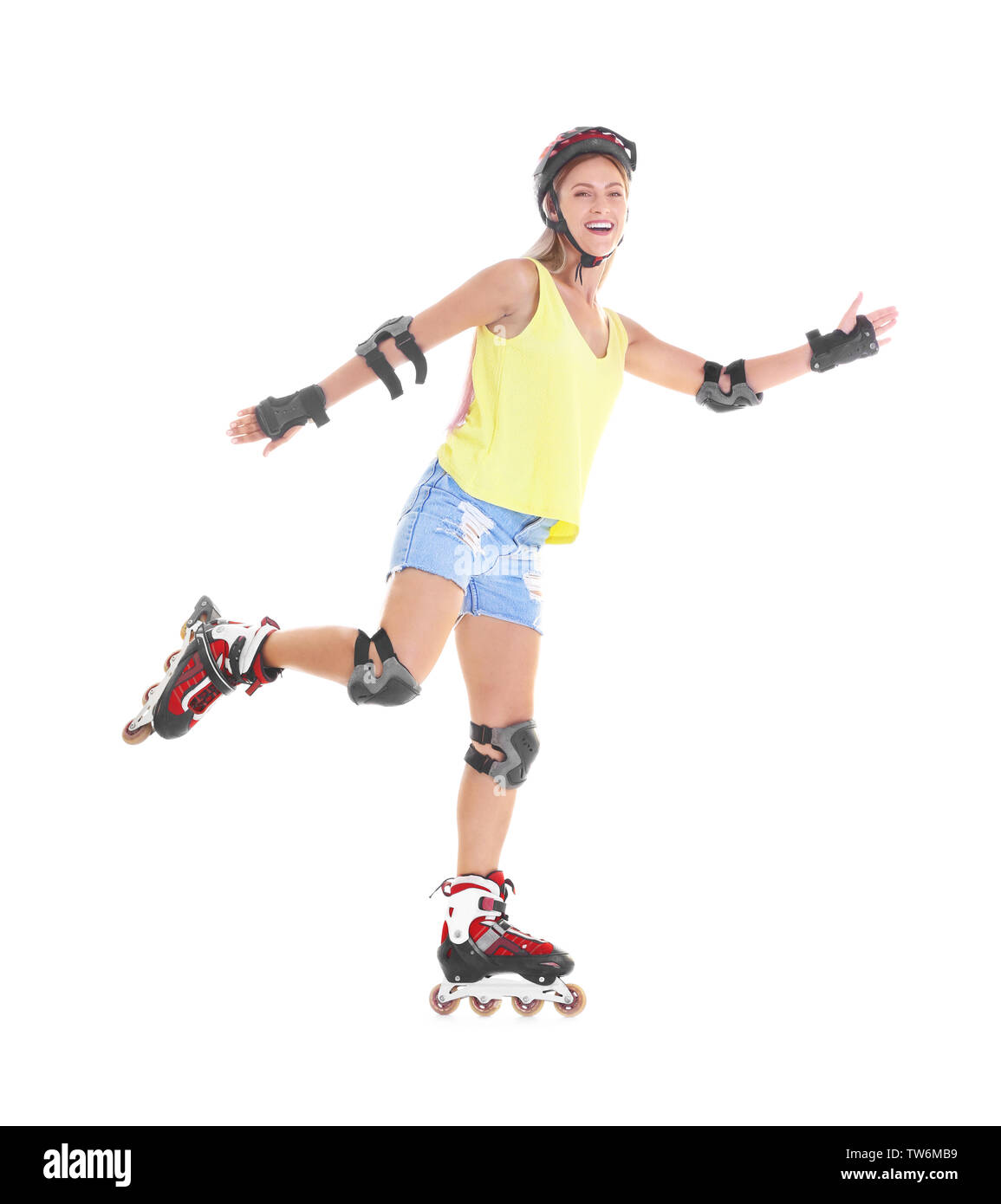 Young woman on roller skates hi-res stock photography and images - Alamy
