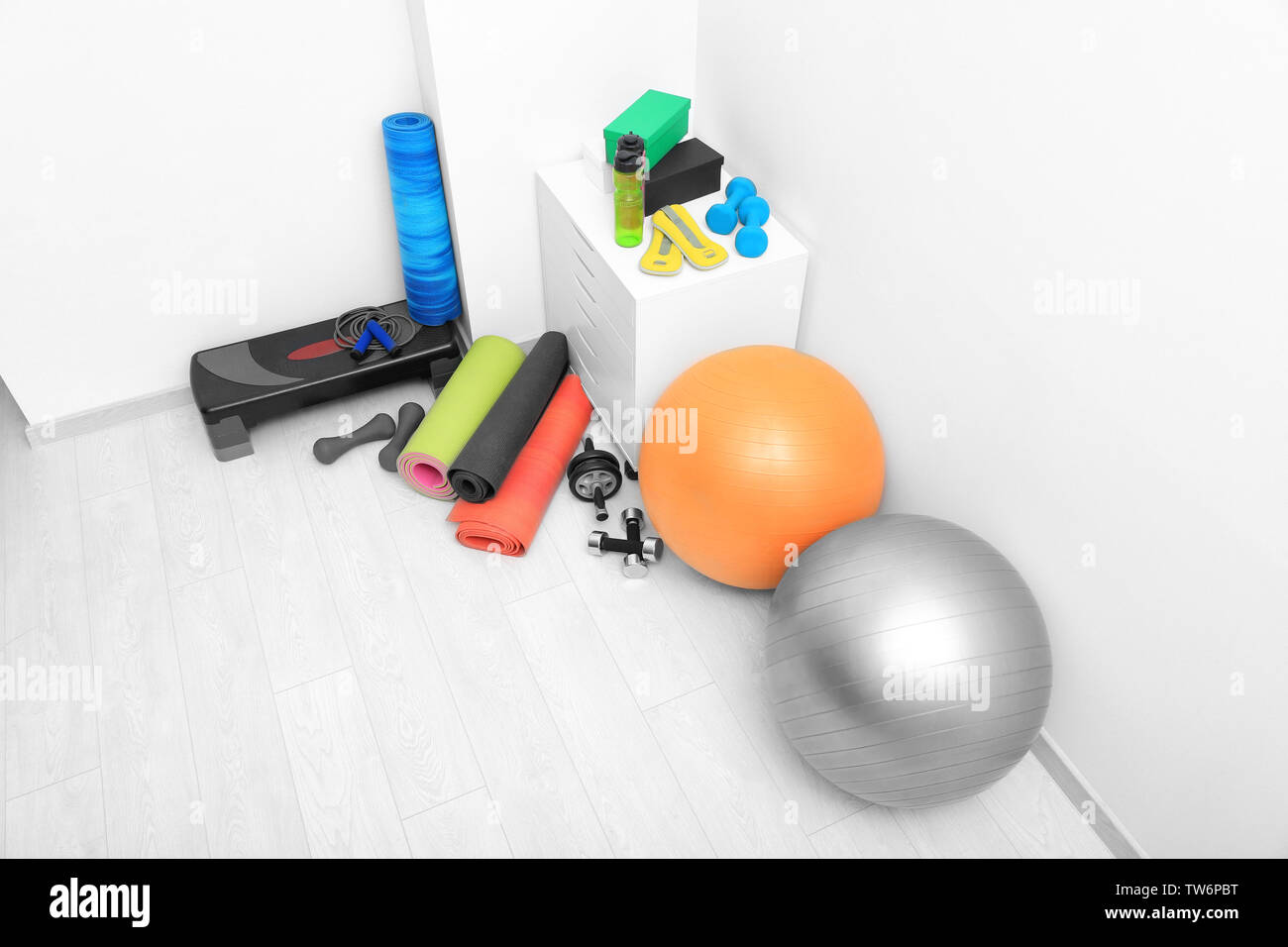 Different physiotherapy equipment in room Stock Photo - Alamy