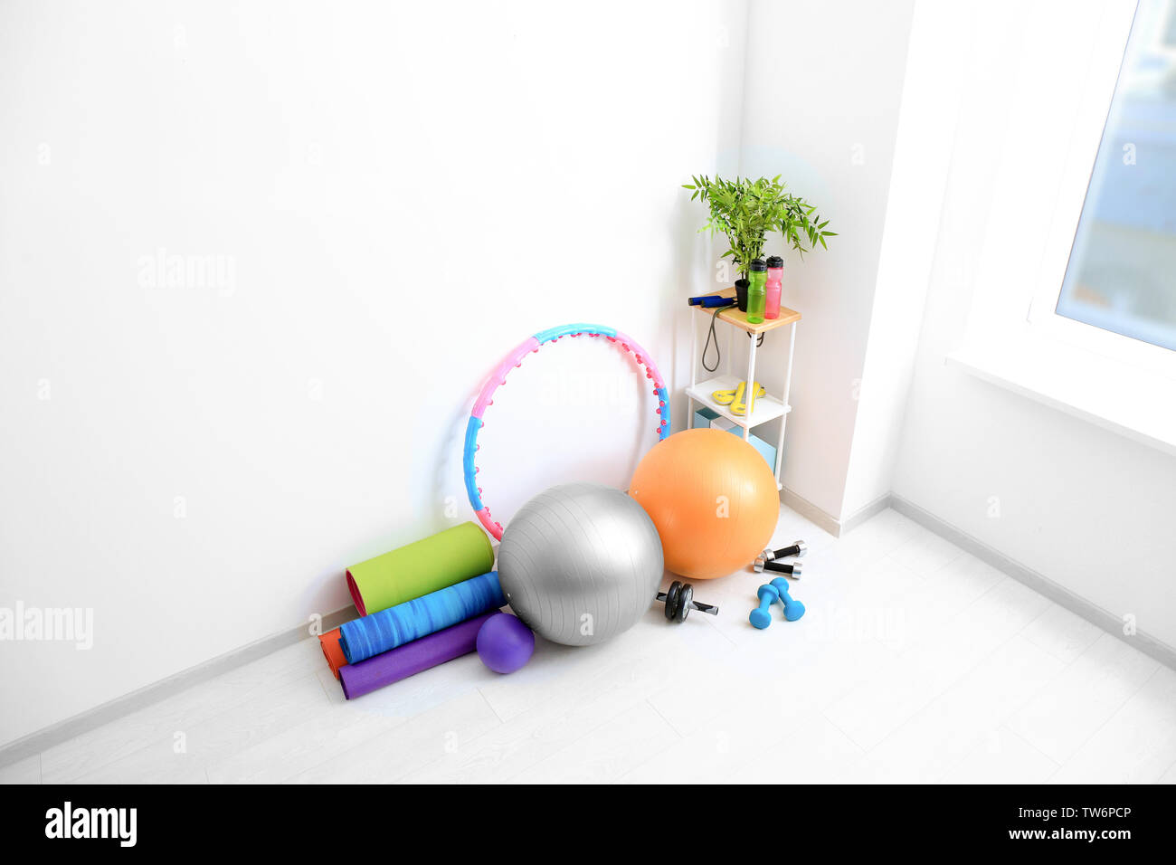 Different physiotherapy equipment in room Stock Photo