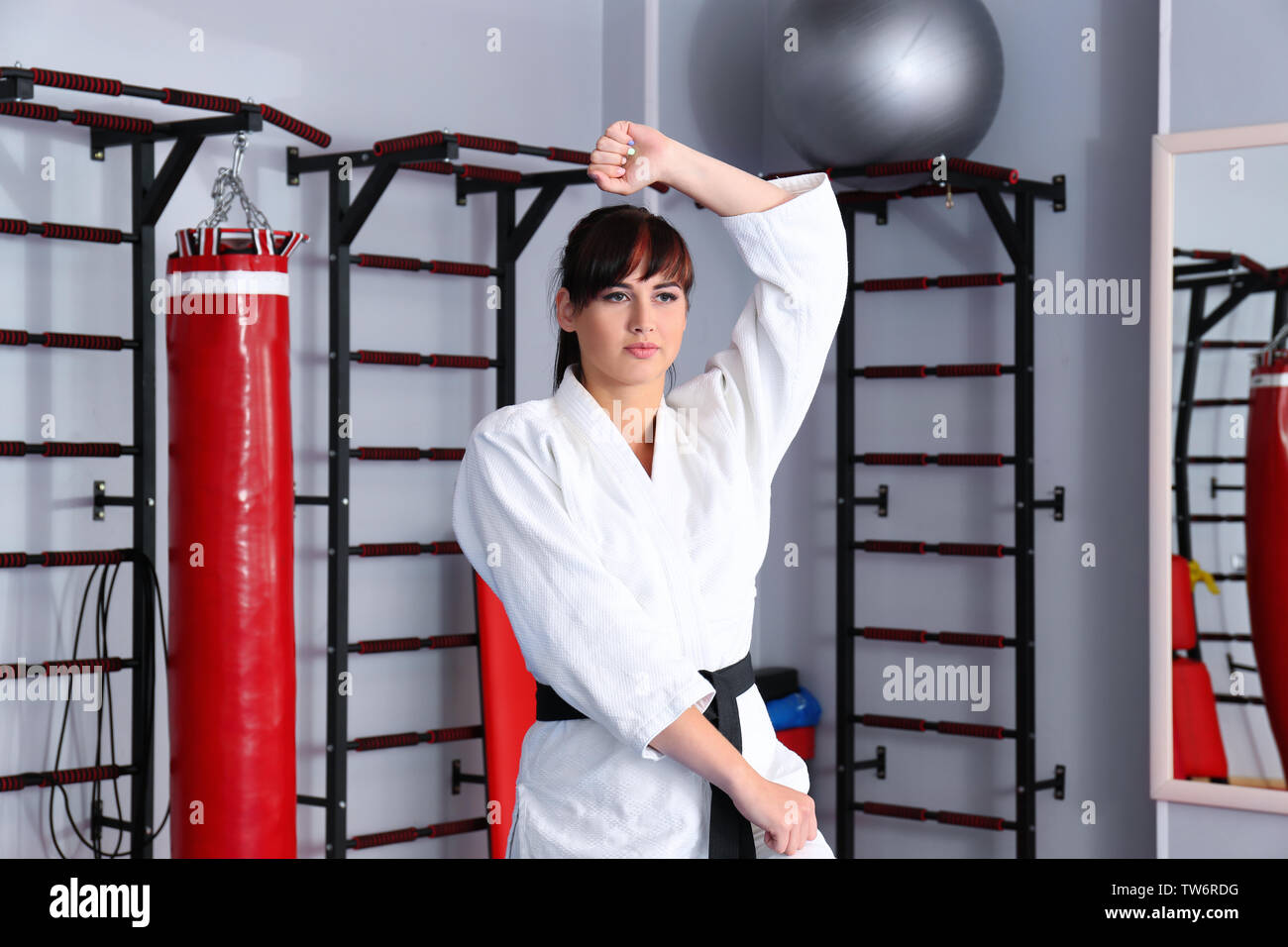 Female karate instructor in dojo Stock Photo Alamy