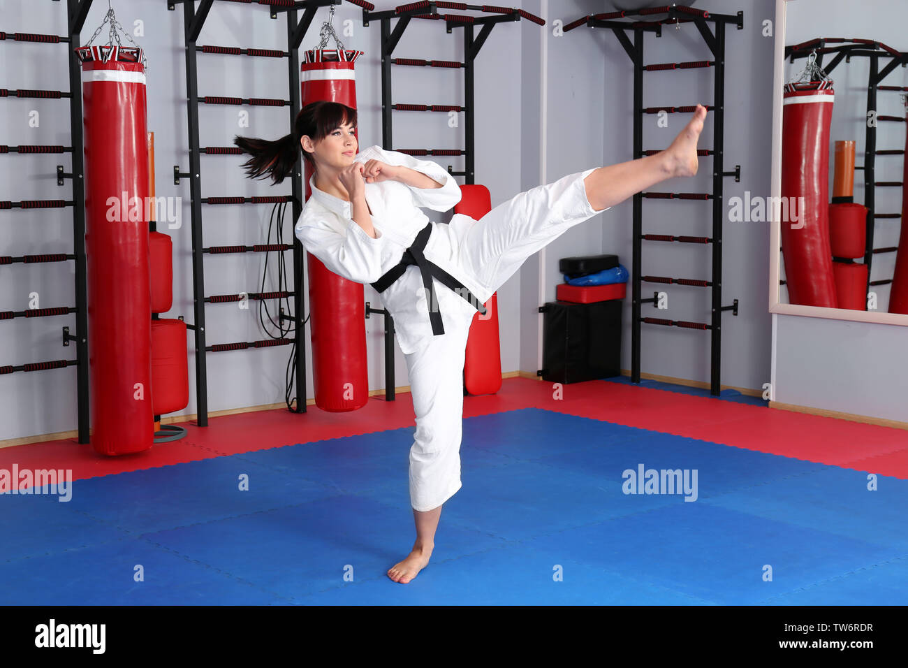 Female karate instructor in dojo Stock Photo Alamy