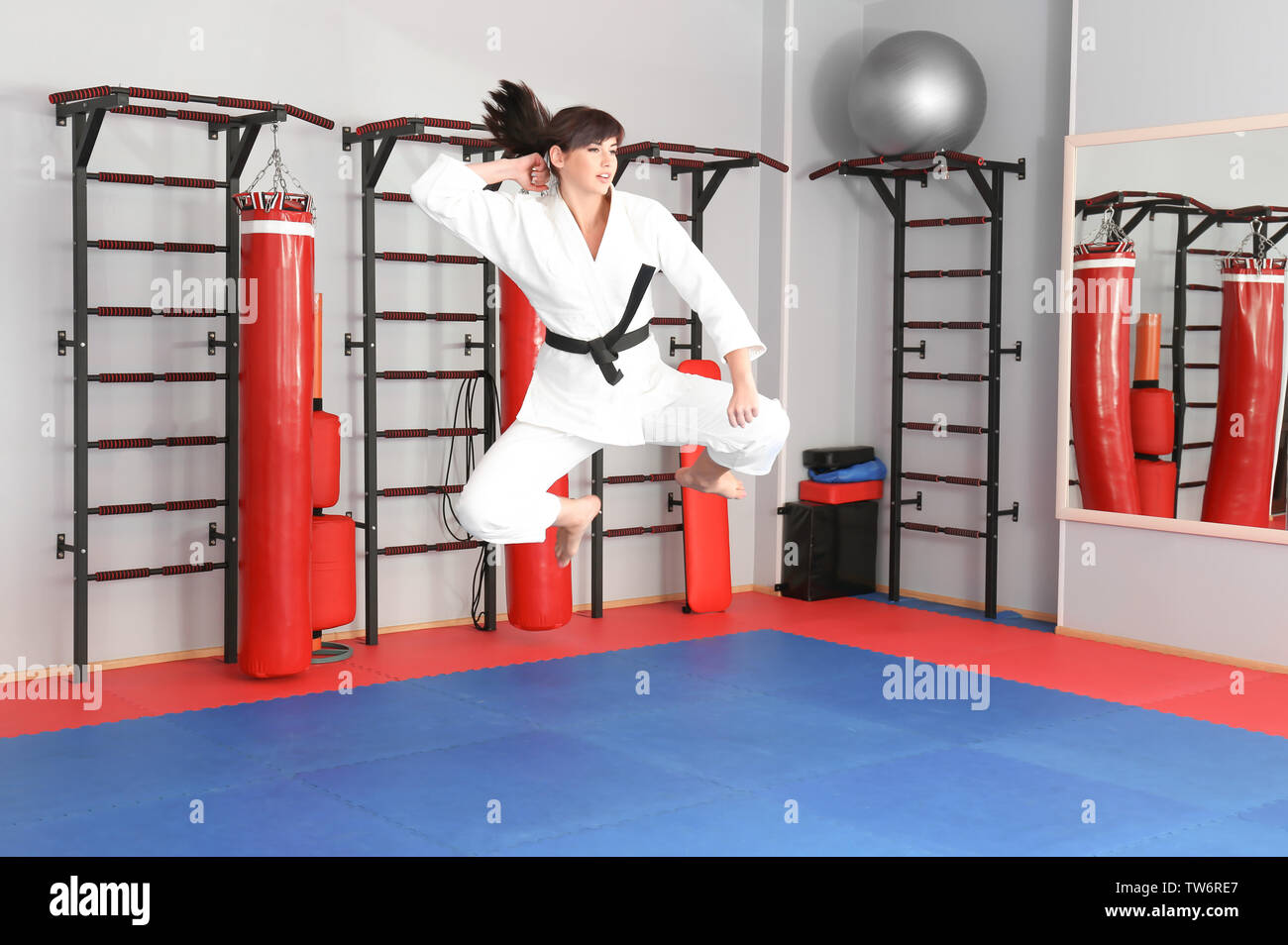 Female karate instructor in dojo Stock Photo Alamy