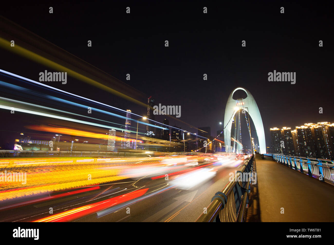 traffic blur motion on modern bridge at night Stock Photo - Alamy