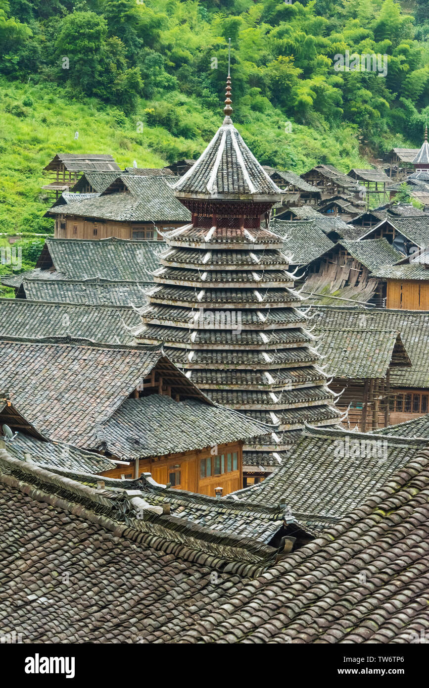 Dong village in the mountain, Zhaoxing, Guizhou Province, China Stock Photo