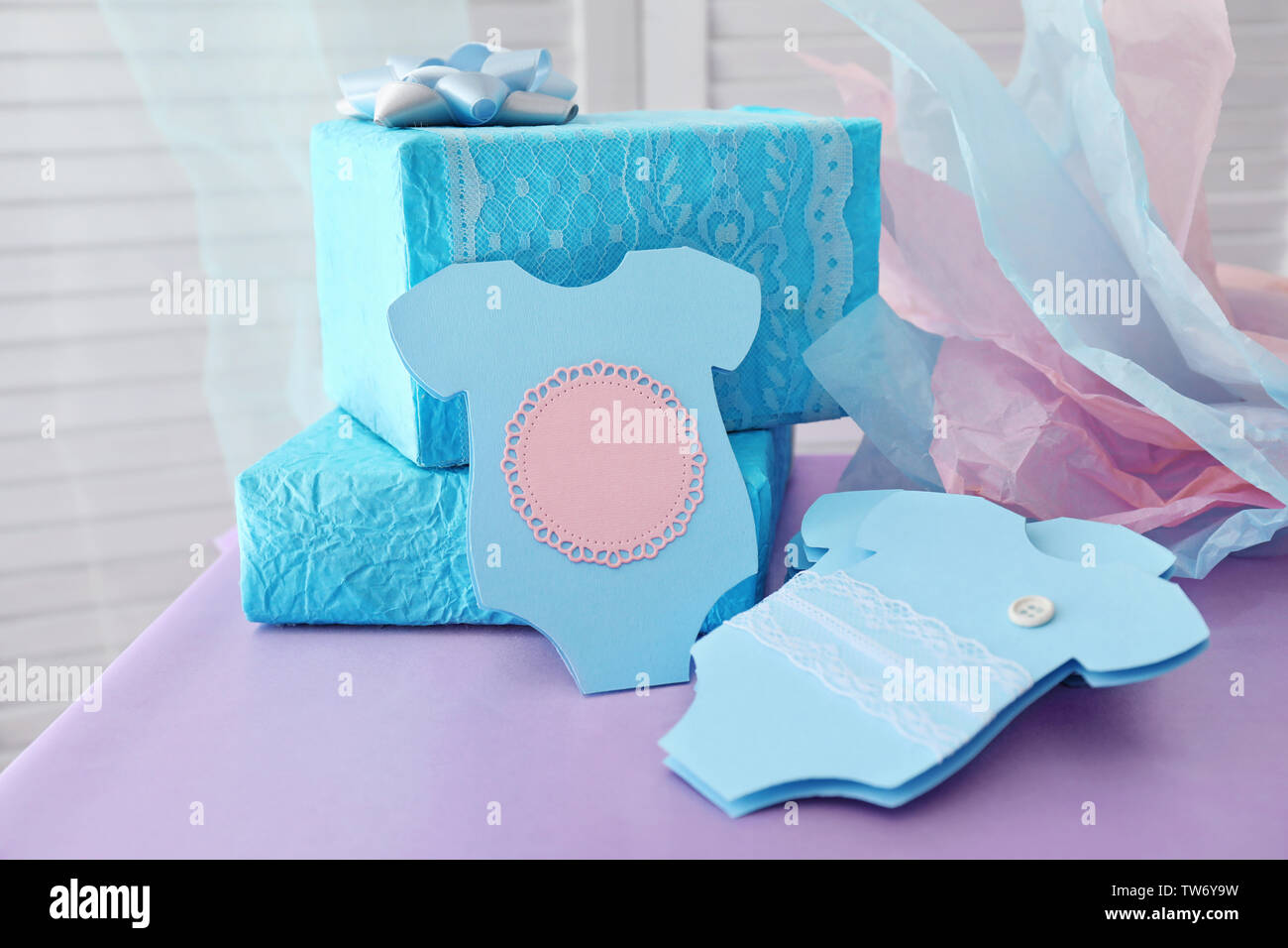 baby-shower-thank-you-cards-and-gifts-on-table-stock-photo-alamy