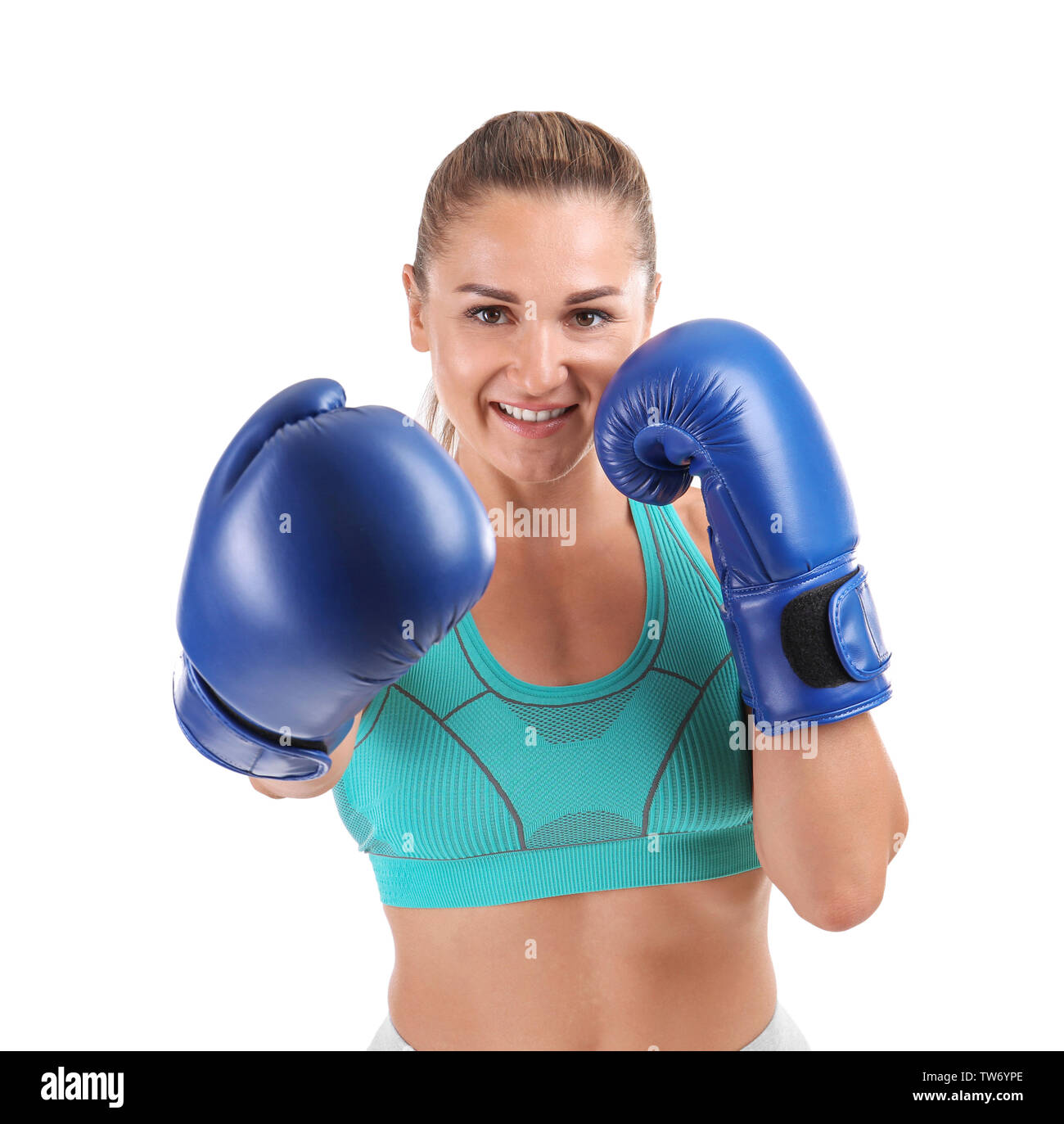 Female boxer on white background Stock Photo Alamy