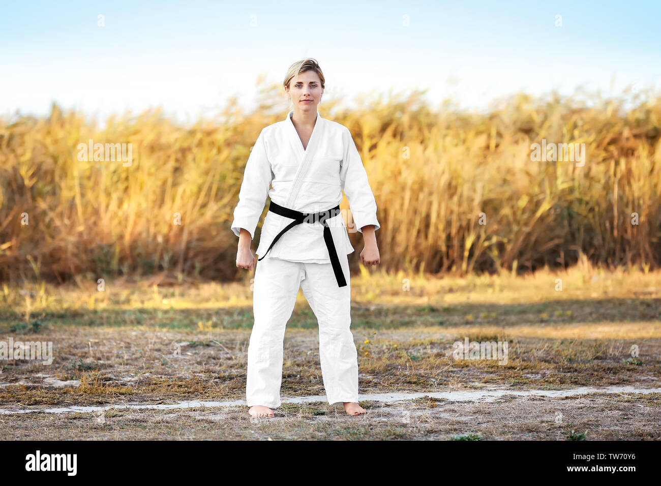 Female karate instructor outdoors Stock Photo Alamy